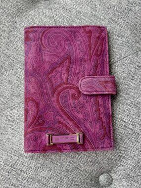 Etro Vintage Paisley Passport Wallet Burgundy Italy
